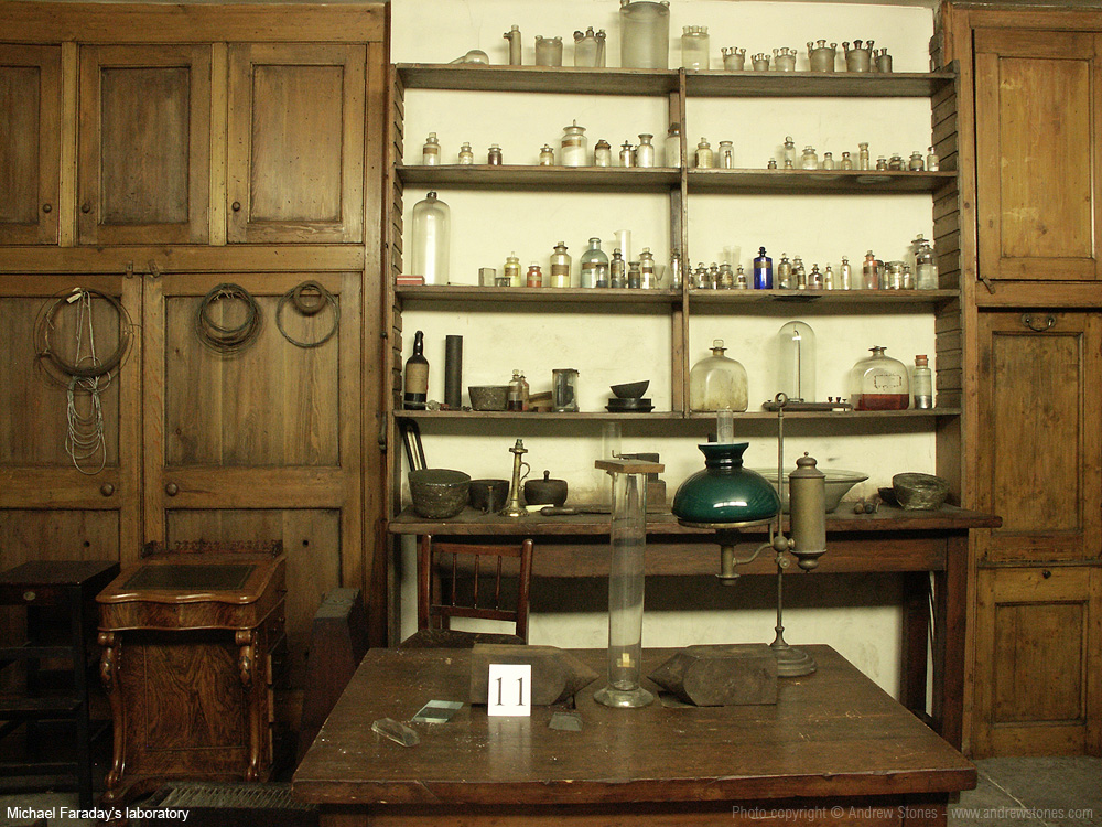 Michael Faraday's laboratory in the basement of the Royal Institution, London. Site of the audio installation 'Tell Us Everything', by UK artist Andrew Stones.